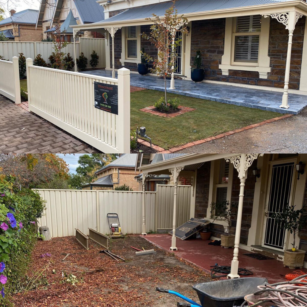 Front cottage Bluestone marble paving before and after | Stringbark Landscaping