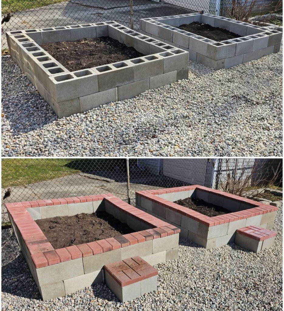 Grey Besser Block raised garden bed